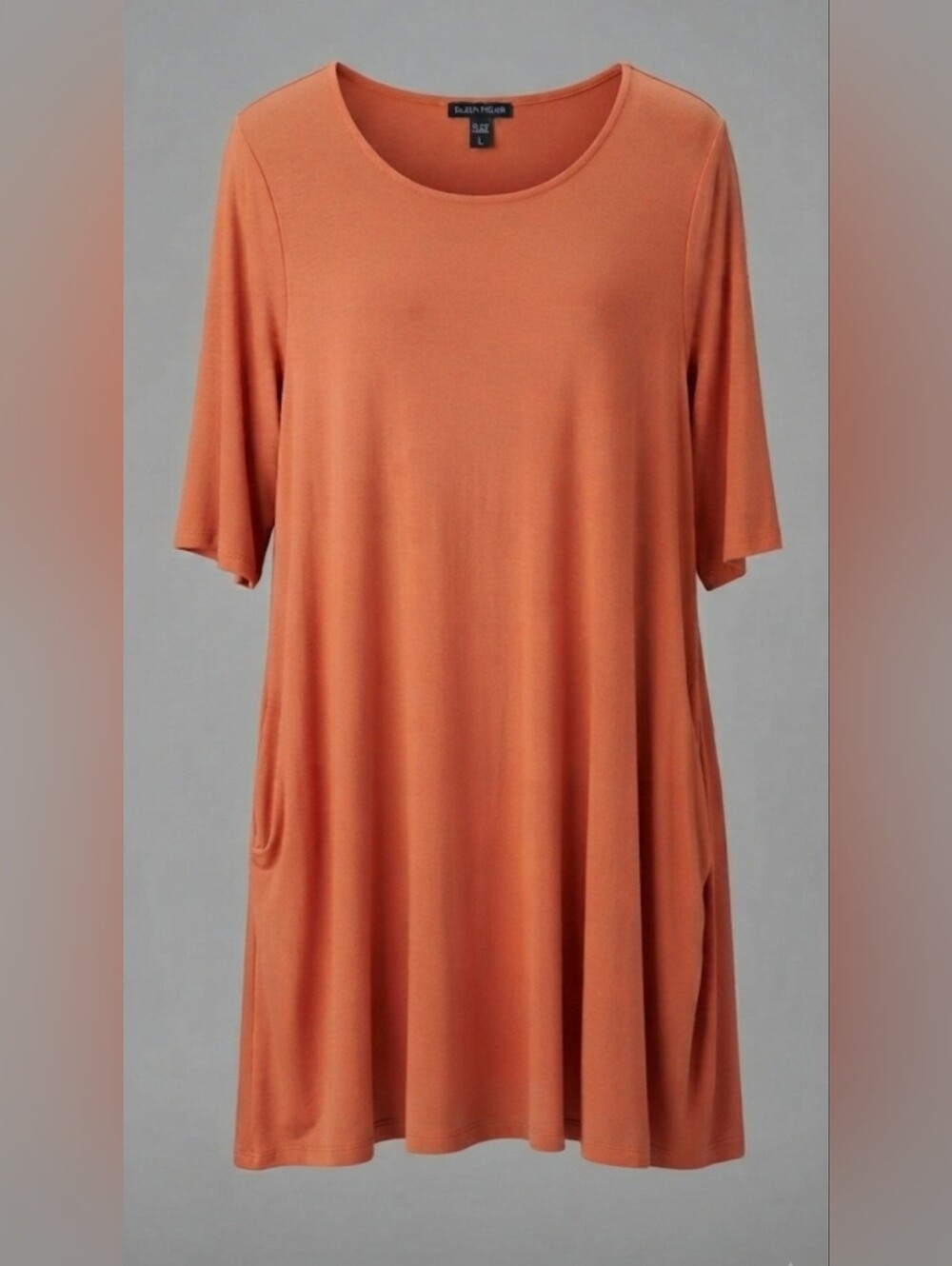 EILEEN FISHER Orange Short Sleeve T-Shirt Shift Dress Tunic with Pockets Size XL